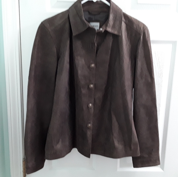 Chico's Jackets & Blazers - Chico's Size 1 Leather Shacket